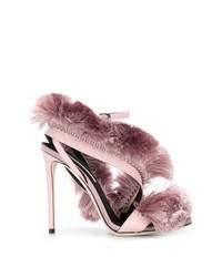 Pink Fringe Leather Heeled Sandals