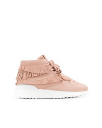 Pink Fringe Leather High Top Sneakers