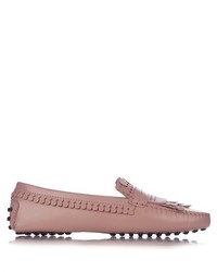Pink Fringe Leather Loafers
