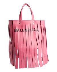 Pink Fringe Leather Tote Bag