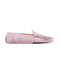 Pink Fringe Suede Driving Shoes