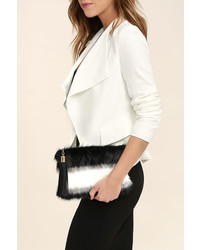 LuLu*s Go Fur It White And Pink Faux Fur Clutch