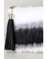 LuLu*s Go Fur It White And Pink Faux Fur Clutch
