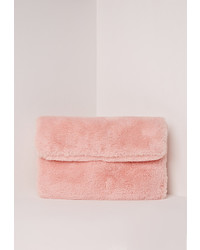 Missguided Fold Over Fur Clutch Bag Pink