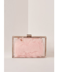 Missguided Pink Transparent Faux Fur Clutch Bag
