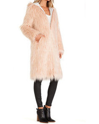 Faux Fur Zipped Pocketed Coat