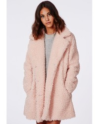 Missguided Celine Oversized Curly Wool Coat Pink