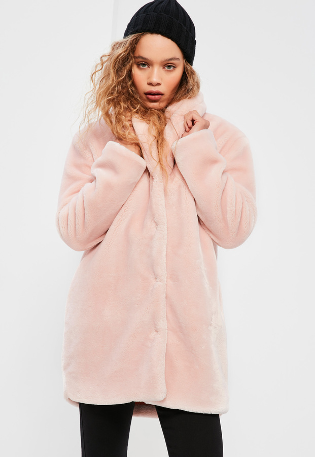 Missguided Petite Pink Faux Fur Coat, Light Pink Faux Fur Coats