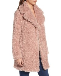 Kensie Teddy Bear Notch Collar Reversible Faux Fur Coat