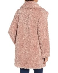 Kensie Teddy Bear Notch Collar Faux Fur Coat