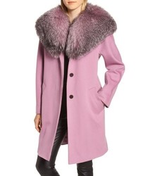 Fleurette Wool Cocoon Coat With Genuine Fox Fur Collar