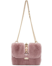 Valentino Pink Fur Small Lock Shoulder Bag