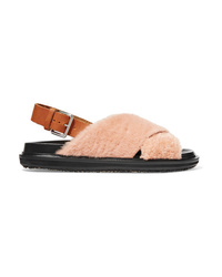 Marni Shearling And Leather Slingback Sandals