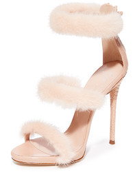 Pink Fur Heeled Sandals