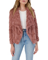 BB Dakota Come Cozy Drape Front Textured Faux Fur Jacket