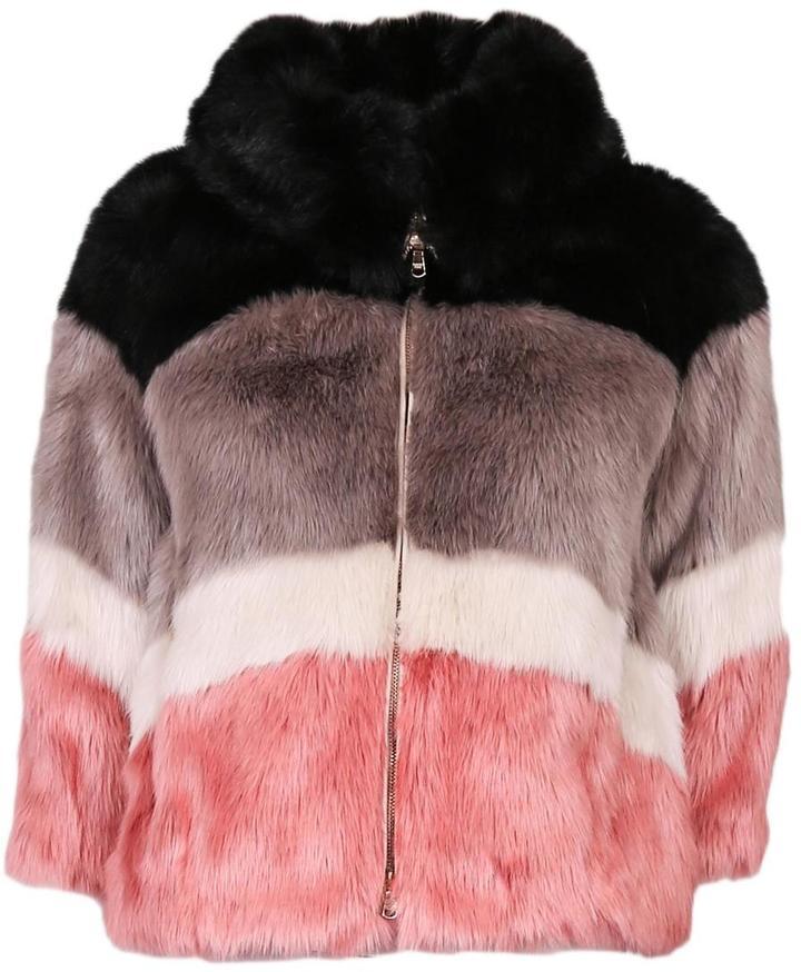 Striped faux outlet fur jacket