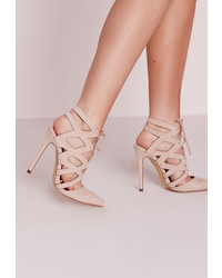 Missguided Nude Geometric Lace Up Court Shoes