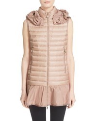 Moncler Dorade Water Resistant Peplum Hem Hooded Down Puffer Vest