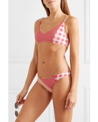 Marysia Suffolk Embellished Patchwork Gingham Bikini Top