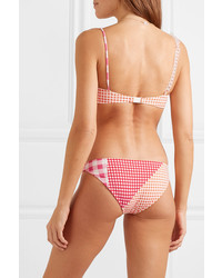 Marysia Suffolk Embellished Patchwork Gingham Bikini Top