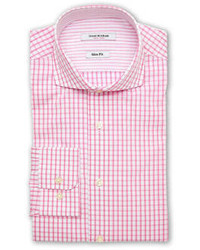 Isaac Mizrahi Pink White Gingham Slim Fit Dress Shirt