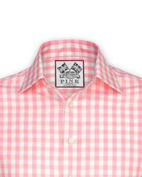 Vtg Thomas Pink Womens Button Up Shirt Rose Pink Silk Roll Cuff Check Tweed  8