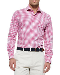 Peter Millar Melange Gingham Check Sport Shirt Pink