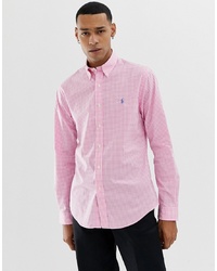 Polo Ralph Lauren Slim Fit Gingham Poplin Shirt With Collar In Pink