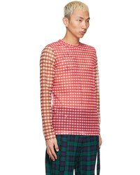 Molly Goddard Red Brown Mesh Andrew Gingham Long Sleeve T Shirt