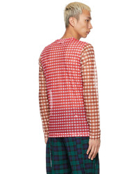 Molly Goddard Red Brown Mesh Andrew Gingham Long Sleeve T Shirt