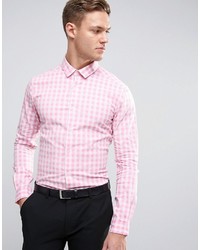 Asos Smart Stretch Slim Poplin Gingham Check Shirt In Pink