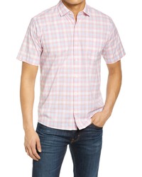 Peter Millar Crown Cotton Lawrence Check Short Sleeve Button Up Shirt In Pink Lemonade At Nordstrom