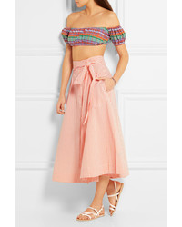 Lisa Marie Fernandez Pleated Gingham Cotton Midi Skirt Peach