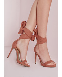 Missguided Ankle Tie Heeled Sandals Pink