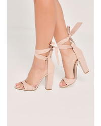 Missguided Nude Curved Vamp Block Heeled Sandals