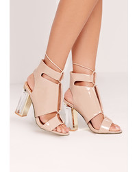Missguided Perspex Block Heel Lace Up Sandal Nude