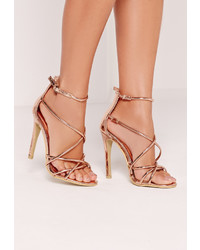 Missguided Strappy Barely There Heeled Sandals Rose Gold