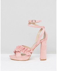 Glamorous Pink Ruffle Cross Strap Heeled Sandals