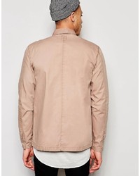Asos Brand Military Herringbone Shirt In Shacket Styling In Dusty Pink