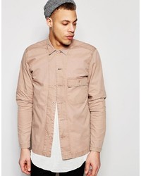Asos Brand Military Herringbone Shirt In Shacket Styling In Dusty Pink