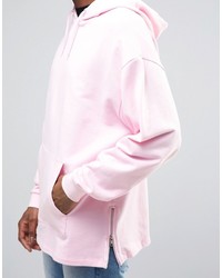 Asos Oversized Longline Hoodie With Side Zips In Pink