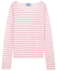 Prada Striped Cotton Jersey Top Pink