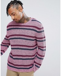 Pink Horizontal Striped Crew-neck Sweater