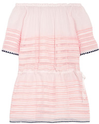 Lemlem Nadia Off The Shoulder Striped Cotton Blend Gauze Mini Dress Peach