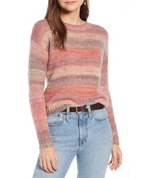 Pink Horizontal Striped Fluffy Crew-neck Sweater