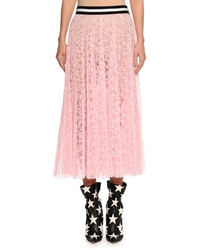 MSGM Lace A Line Midi Skirt Pink