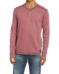 Pink Horizontal Striped Long Sleeve Henley Shirt