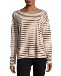 Pink Horizontal Striped Long Sleeve T-shirt