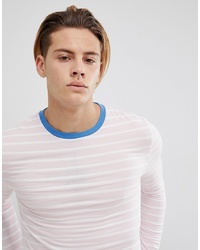 ASOS DESIGN Stripe Muscle Fit Long Sleeve T Shirt In Pink With Contrast