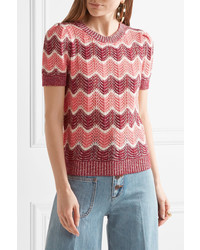 Marc Jacobs Striped Open Knit Wool Blend Sweater Pink
